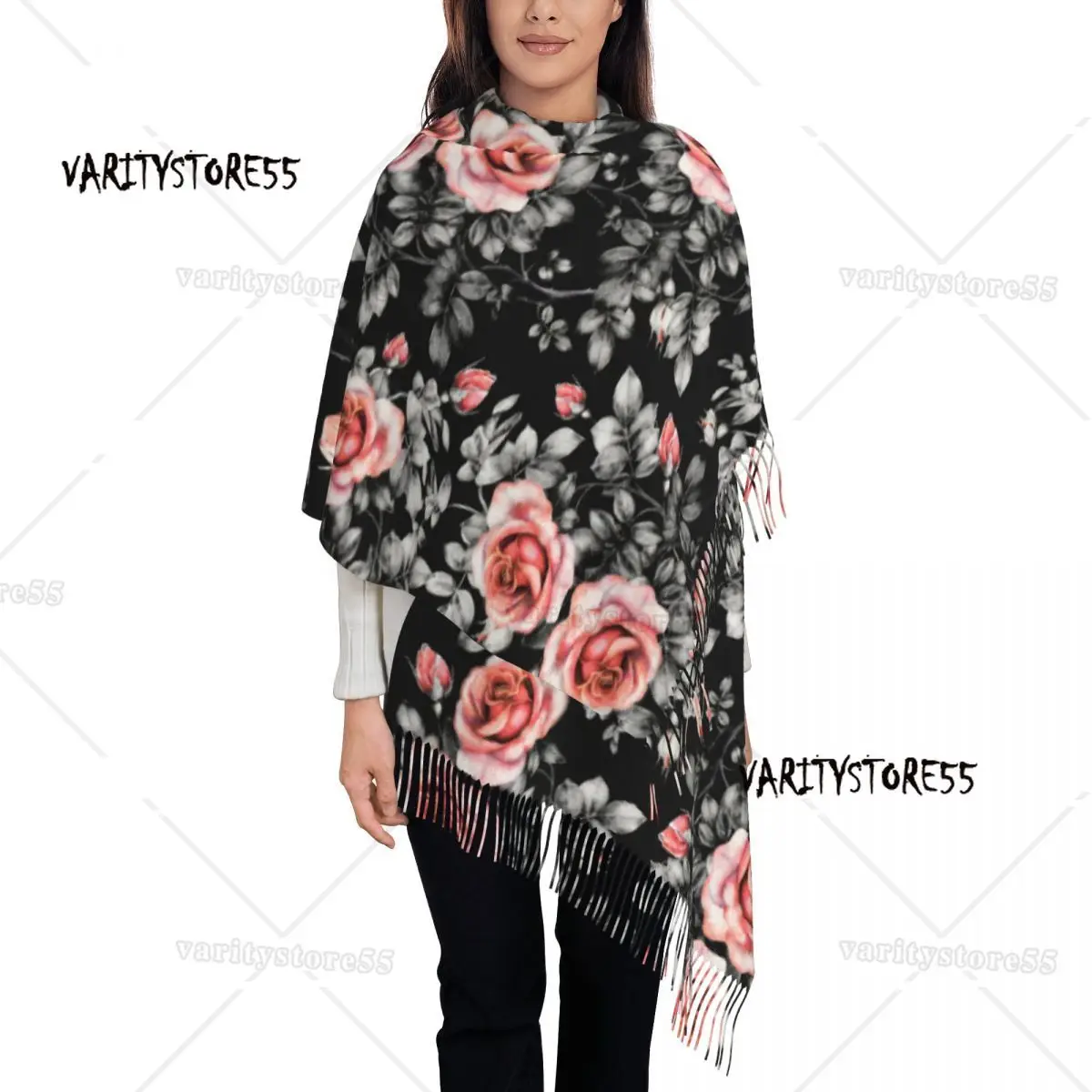 

Watercolor Rose Flowers Womens Warm Winter Infinity Scarves Set Blanket Scarf Pure Color