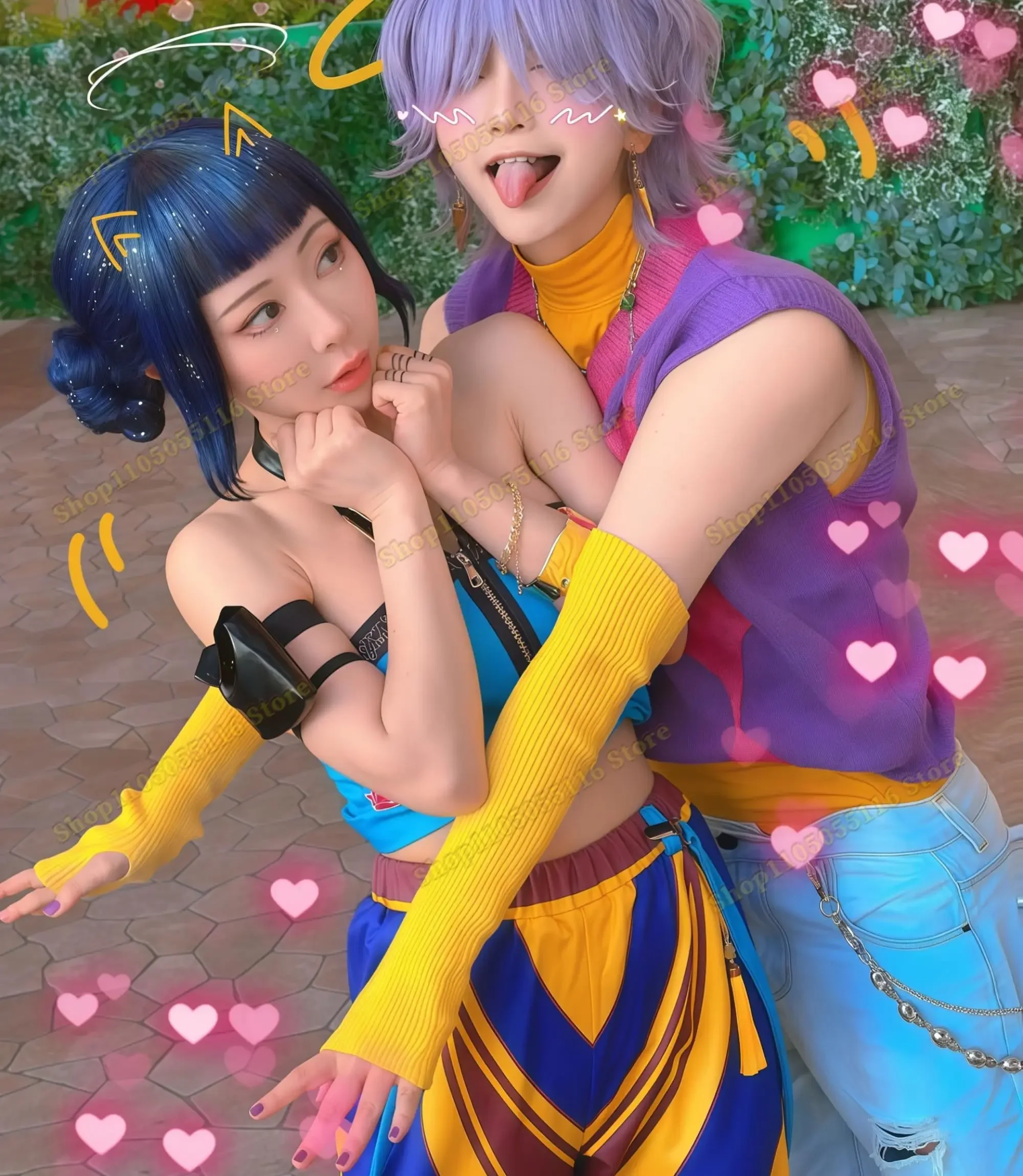 Demon Hunters Cosplay Costume, 16-Piece Huntrix Zoey Outfit w/Wig, Halloween Female Idol Performance Attire with Wigs