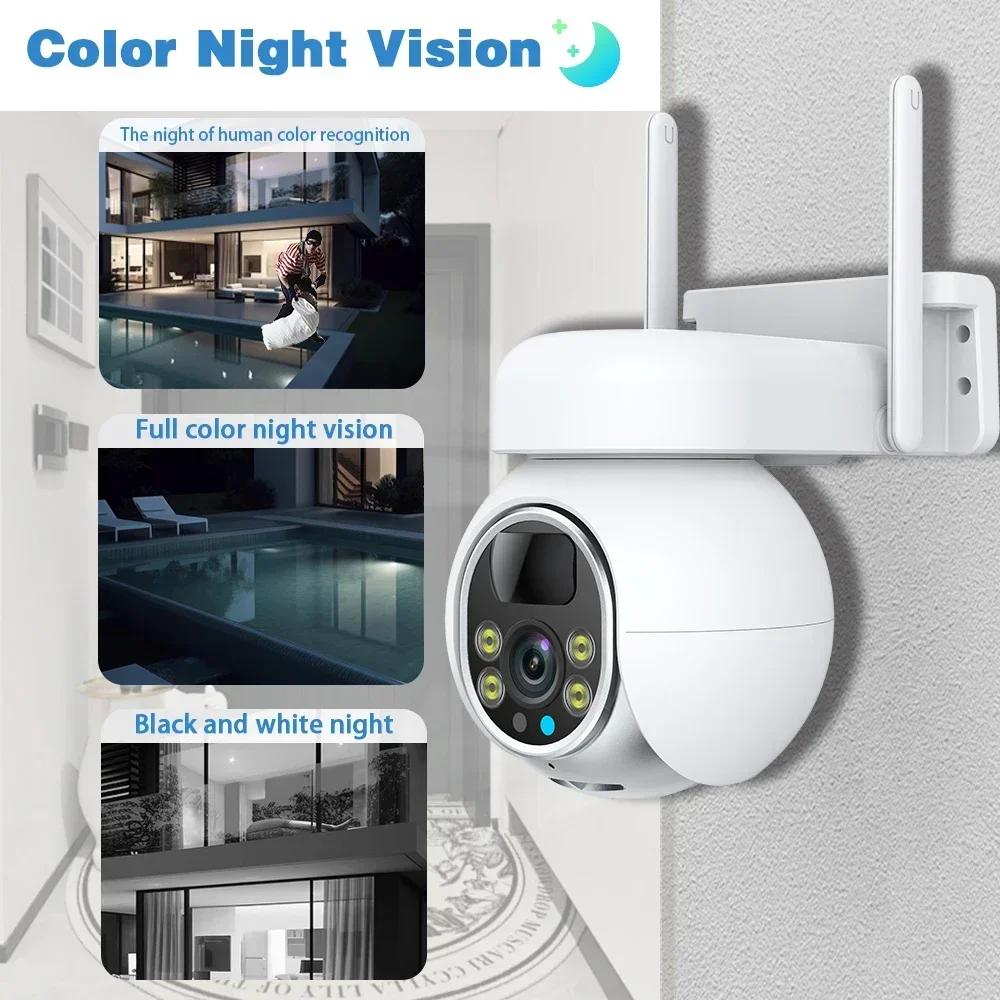 5MP اللاسلكية الشمسية PTZ CCTV كاميرا مراقبة الرؤية مقاوم للماء في الهواء الطلق PIR كشف اللون للرؤية الليلية لأمن المنزل