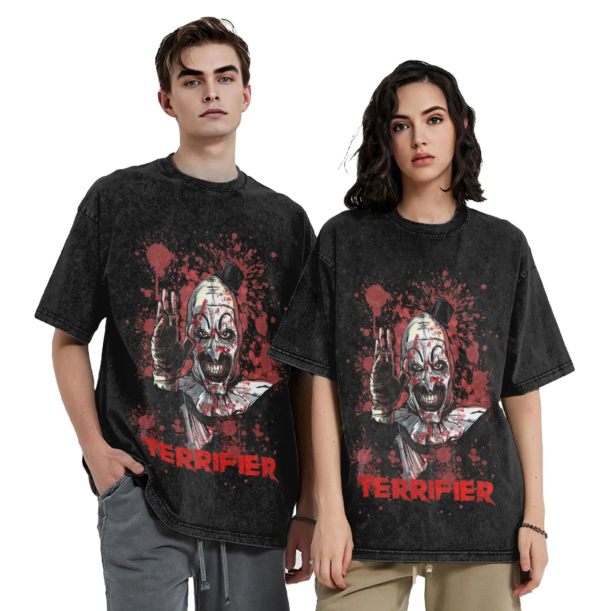 Terrifier Horror Art The Clown Washed T Shirt Streetwear Hip Hop Vintage T-Shirt  Tee Shirt for Men Women Oversize Graphic