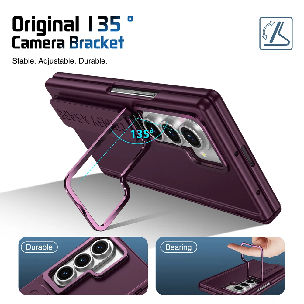 

KEYSION Wristband Phone Case for Samsung Galaxy Z Fold 7 6 5 4 3 Kickstand Hard PC Shockproof Cover With Hinge Screen Protector