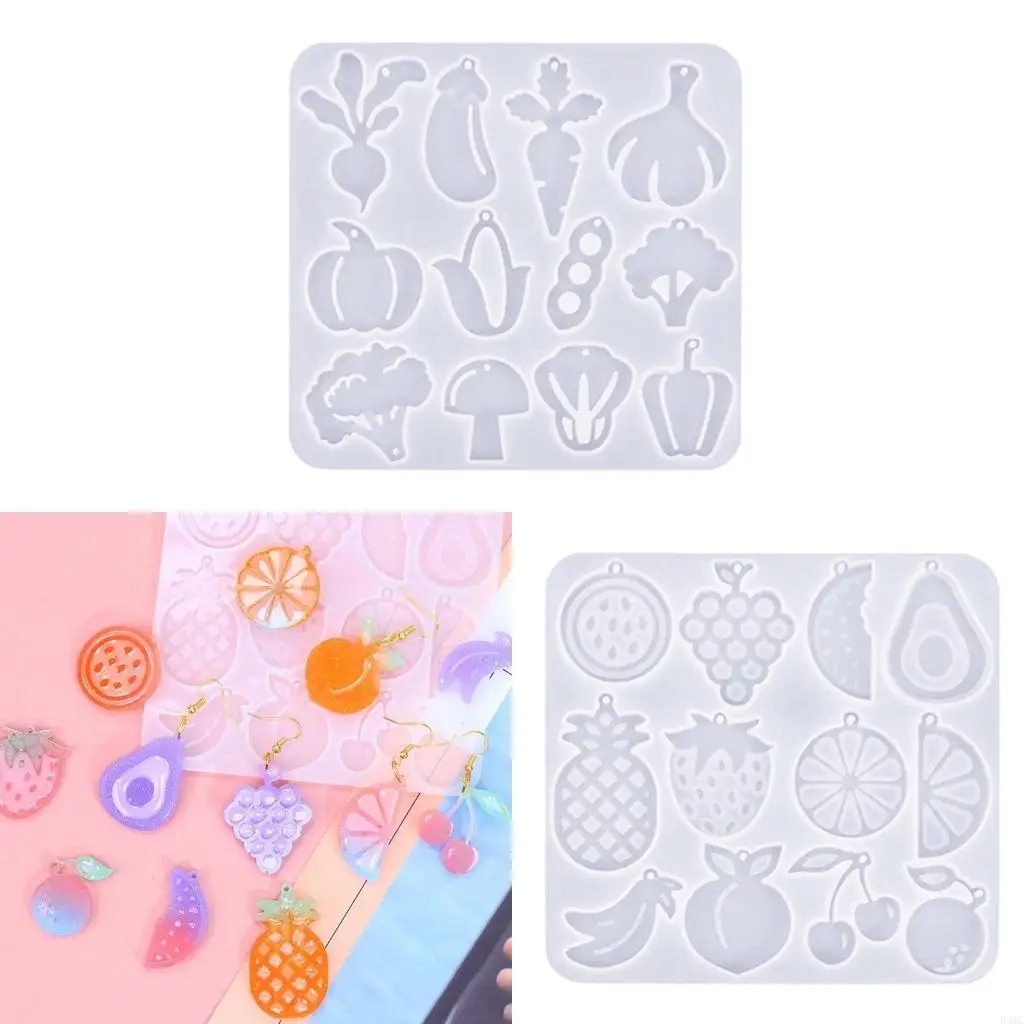 R3MC Multifuntional Silicone Craft Molds Fruit/Vegetable Theme Earrings Molds Silicone Resin Molds Gift for Hand-Making Lover