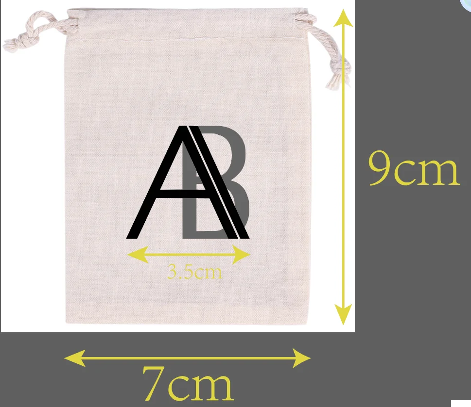 100 Pieces 7x9cm Cotton Bags Drawstring Gift Pouches Hot Printing With Black + Grey 2 Colors Logo Customised Logo