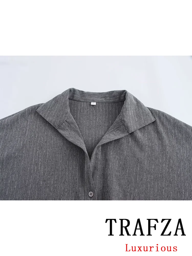 TRAFZA Vintage Casual Chic Women Polo Shirt Solid Long Sleeve Loose Blouses New Fashion 2024 Autumn Office Lady Mujer Tops