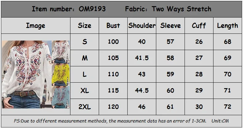 여성 보헤미안 셔츠 캐주얼 긴 소매 빈티지 인쇄 블라우스 탑 봄 빈티지 블라우스