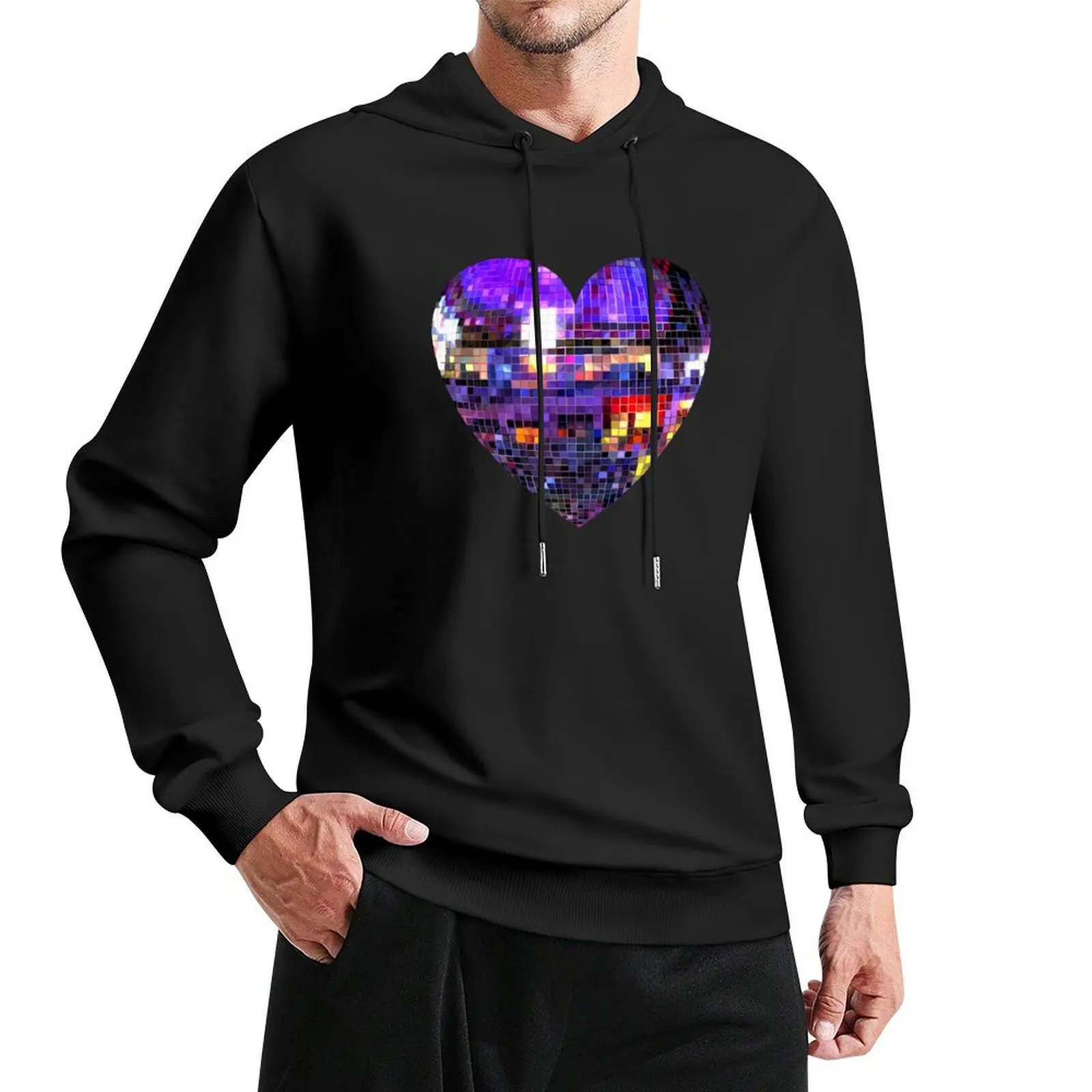 

Purple Disco Ball Heart Pullover Hoodie men wear men clothing hoodies for men