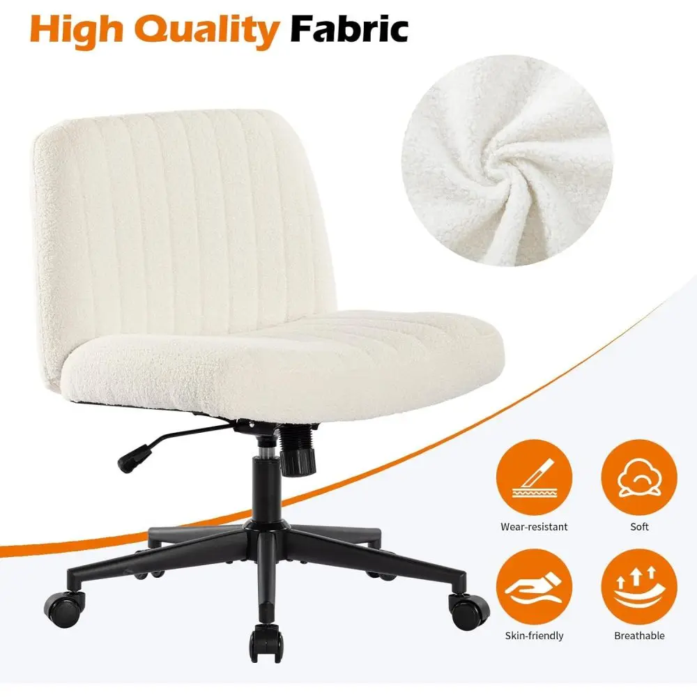 Office chair with wheels, armless , Teddy velvet wide seat home office chair, suitable for bedrooms and dressing tables