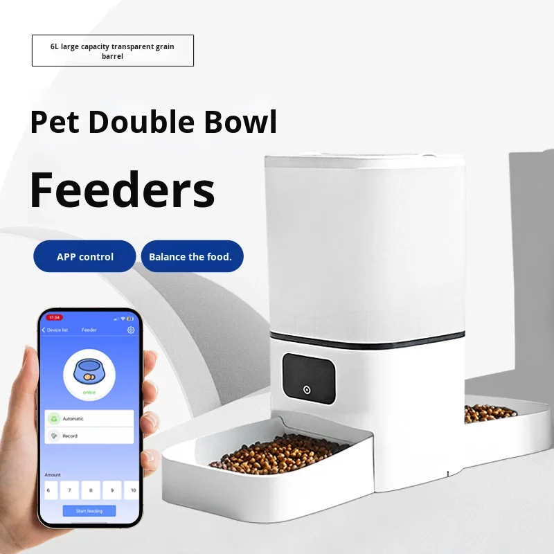 

STLF Sample Cross-Border 1080P HD Wifi Stainless Pet Automatic Feeder APP Control Double Bowl Design Voice Interaction So