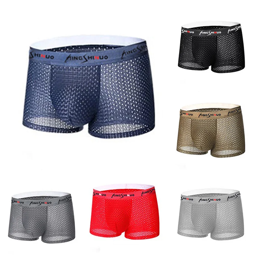 Boxer Briefs Underwear Hollow L-4XL Large Size Mesh Sexy Shorts Trunks 1pcs Comfortable Graphene Hight Quality