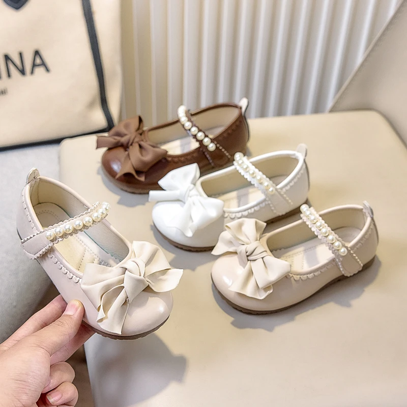 2025 New Classic Fashion Little Girls Flat Shoes Children Causal Princess Shoes with Bowknot Versatile Kids Ballet Leather Shoes