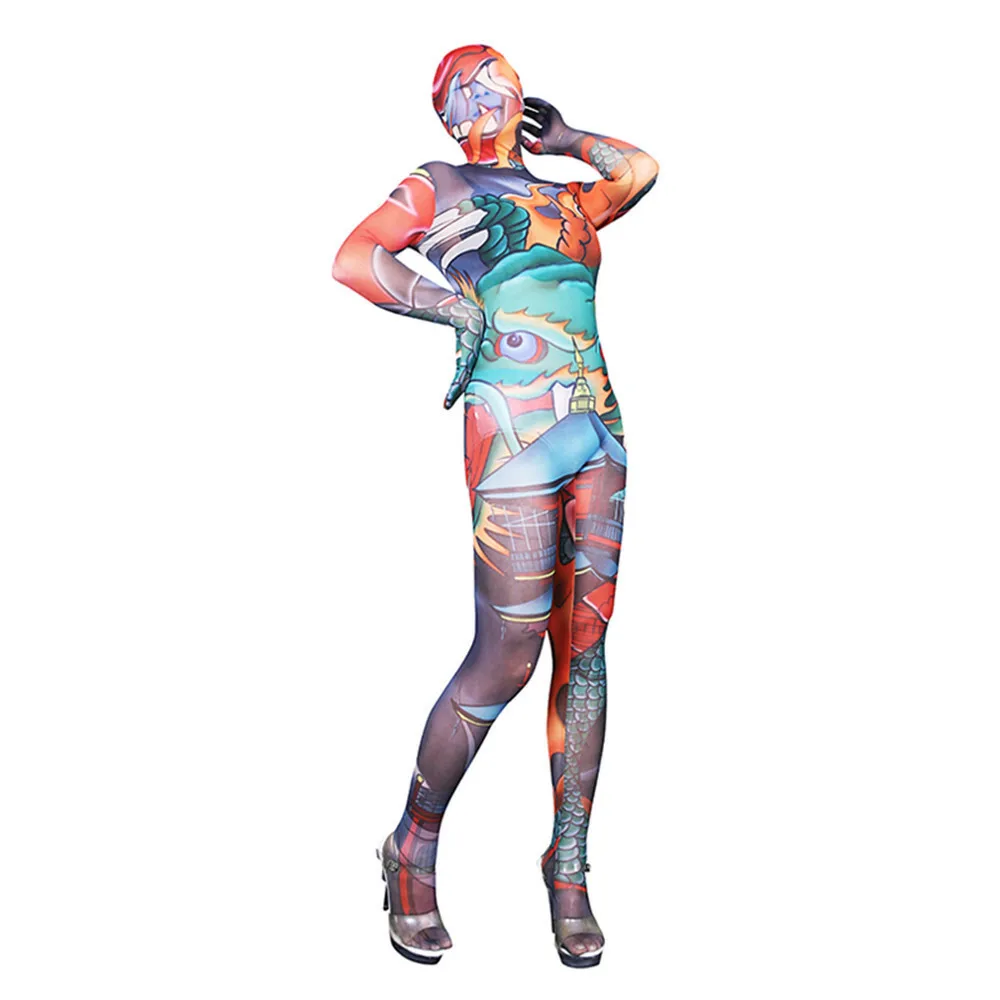 High Elastic Jumpsuits Woman Hot Girls Colorful Print Autumn Trend o-Neck Full Sleeve Skinny Street Sexy Fashion Overalls Cos su