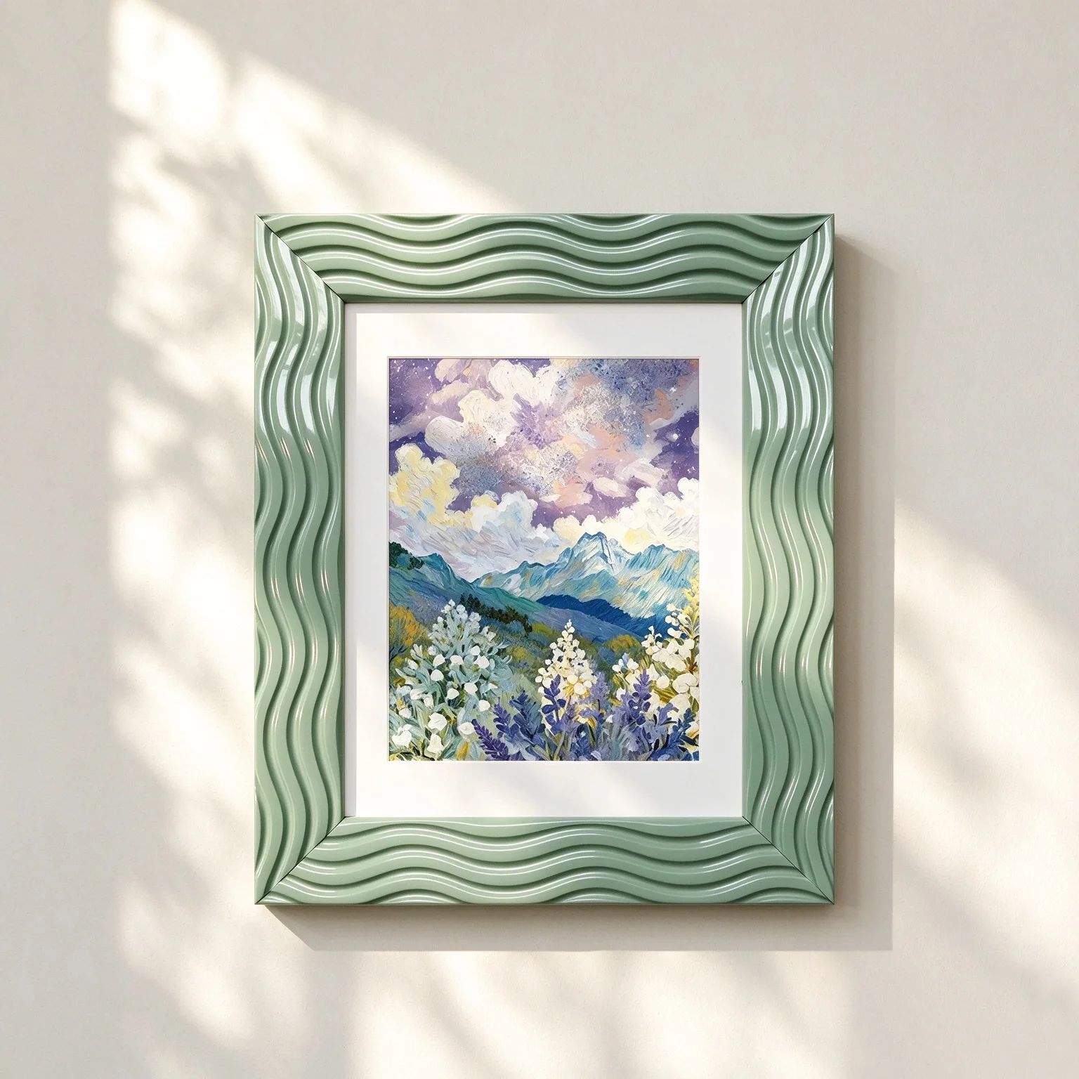 Modern Wavy Design Mint Green Wooden Photo Frame, Minimalist Wall Art Frme for Living Room Home Decor Housewarming Gift 8x10