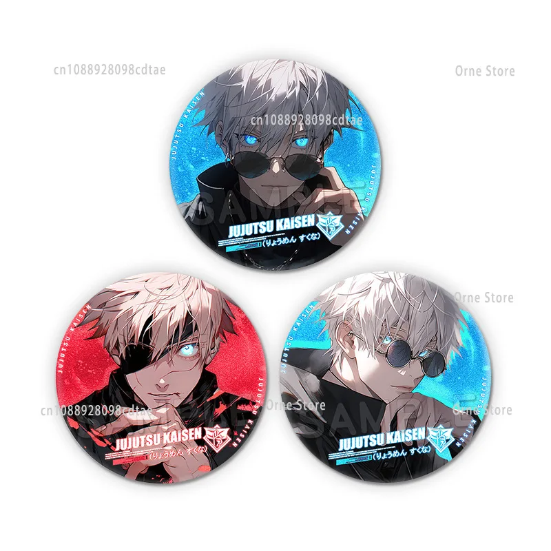 58 مللي متر أنيمي شارة Jujutsu Kaisen جولة التلبيب دبوس DIY بها بنفسك على ظهره طوق بروش الإكسسوارات هالوين هدية الكريسماس