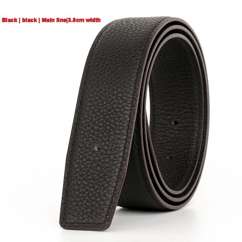 38MM Men\'s Double-sided Top Layer Leather Replacement Belt With Lychee Pattern Pointed H Buckle Replacement Belt