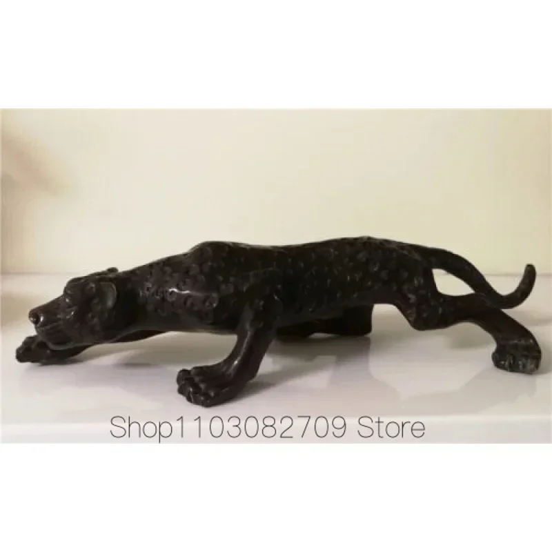 collectable old Bronze Antique Style Cheetah leopard Archaic tiger statue L:30cm