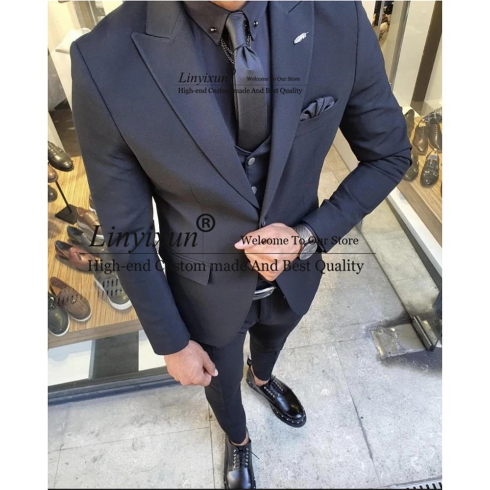 

Handsome Black Mens Suits Wedding Groom Tuxedo Slim Fit Formal Business Prom Blazer 3 Piece Set Jacket Vest Pants Costume Homme