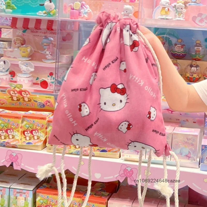 Sanrio Hello Kitty Trend Cute Drawstring Backpack Female Korean Style Convenient Casual Shoulders Bag Large Capacity Storage Bag