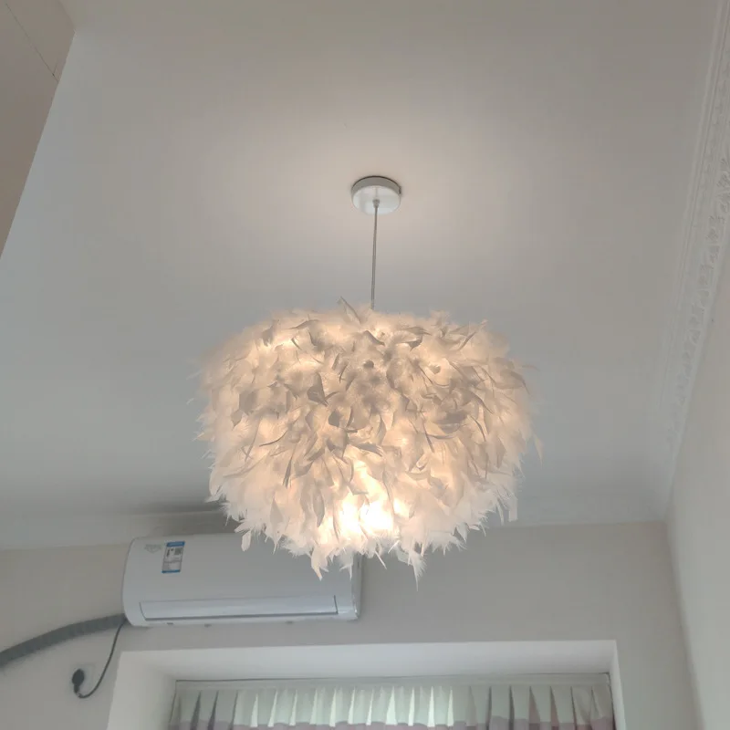 Mordern Feather Pendant Lamp E27 Lamp Holder Fairy Hanging Lamp Goose Feather Bedroom Dining Room Loft Chandelier Ceiling Light