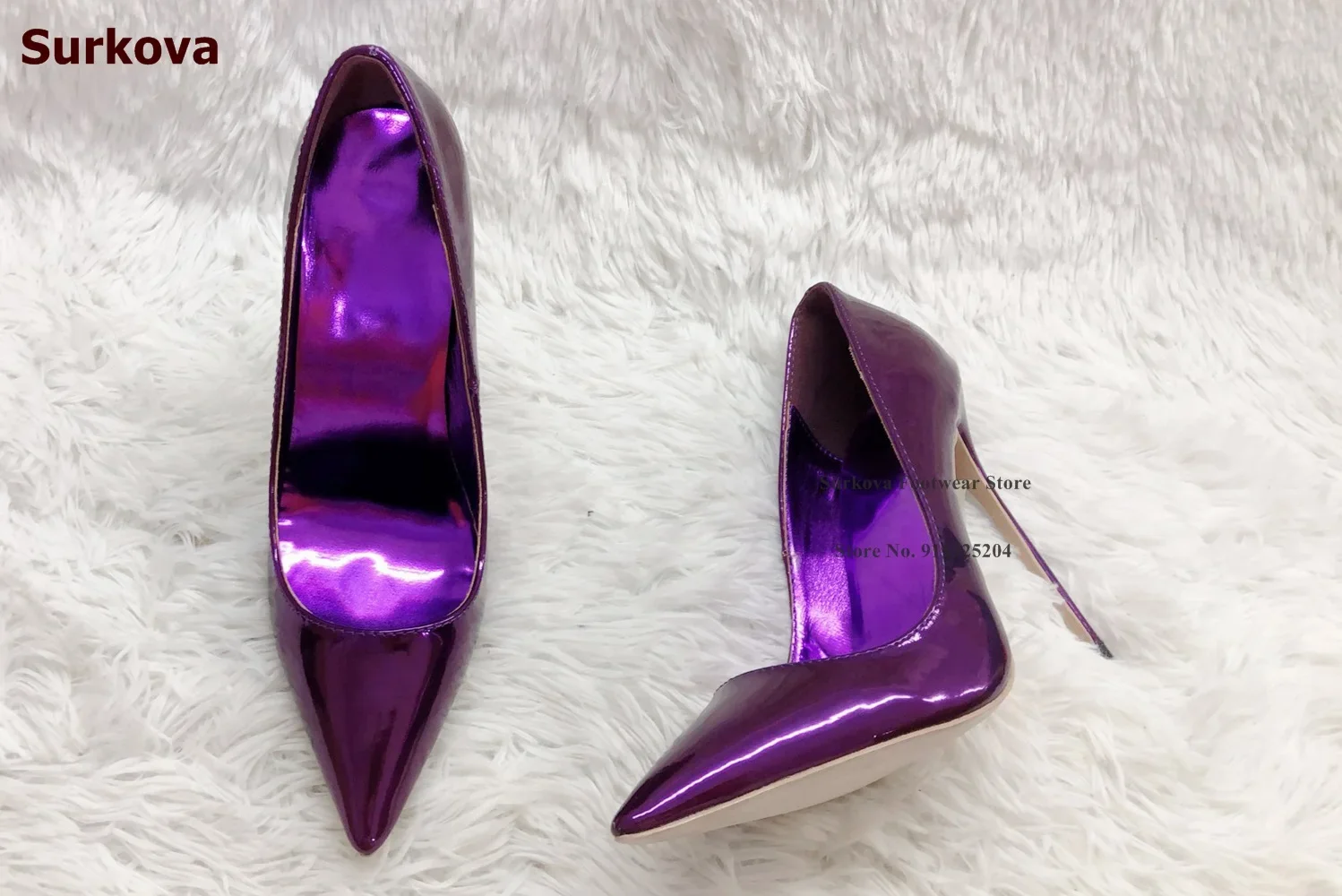 Surkova Hologram Iridescent Red Purple Patent Leather High Heel Shoes 12cm 10cm 8cm Stilettos Reflective Mirror Leather Pumps