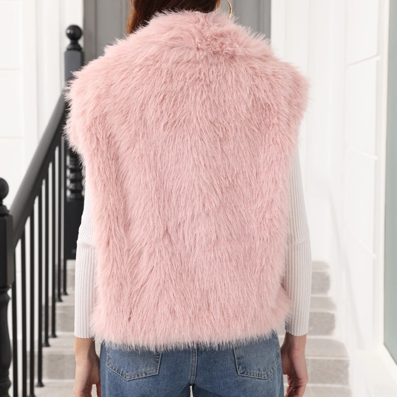 Vest Jackets Women New Autumn 2025 Winter Faux FurSleeveless Turn Down Collar Spliced Streetwear Lady Furry Cardigan Warm Coat
