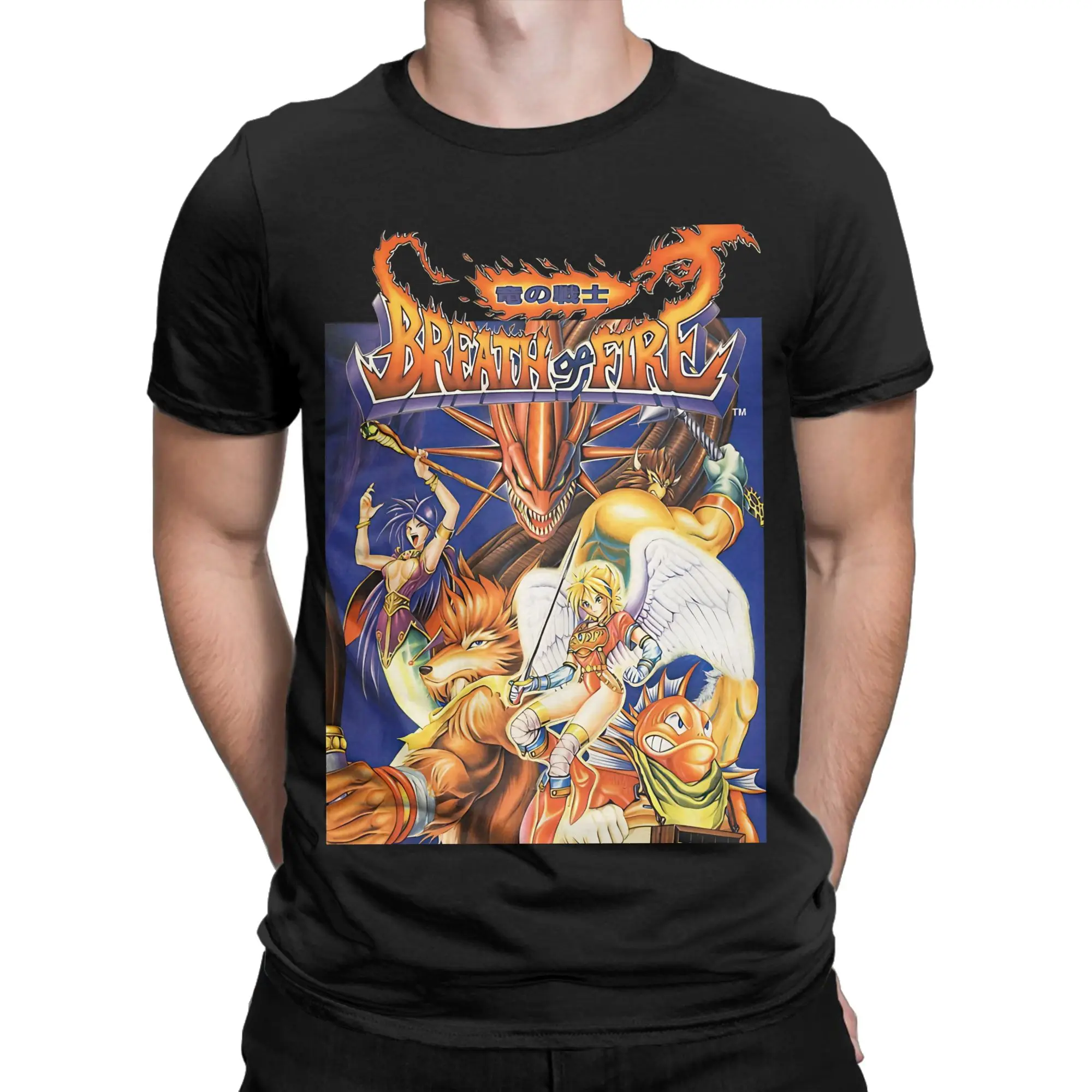 Super Famicom Cover Art Graphic Funny 100% Cotton T-Shirt Breath Of Fire Tees Tops For Men