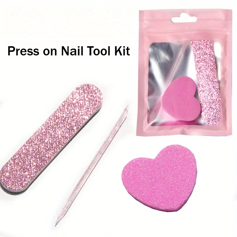 프레스온 네일 도구 세트 4개 - 크리스탈 파일, 하트 스펀지, 글리터 버퍼