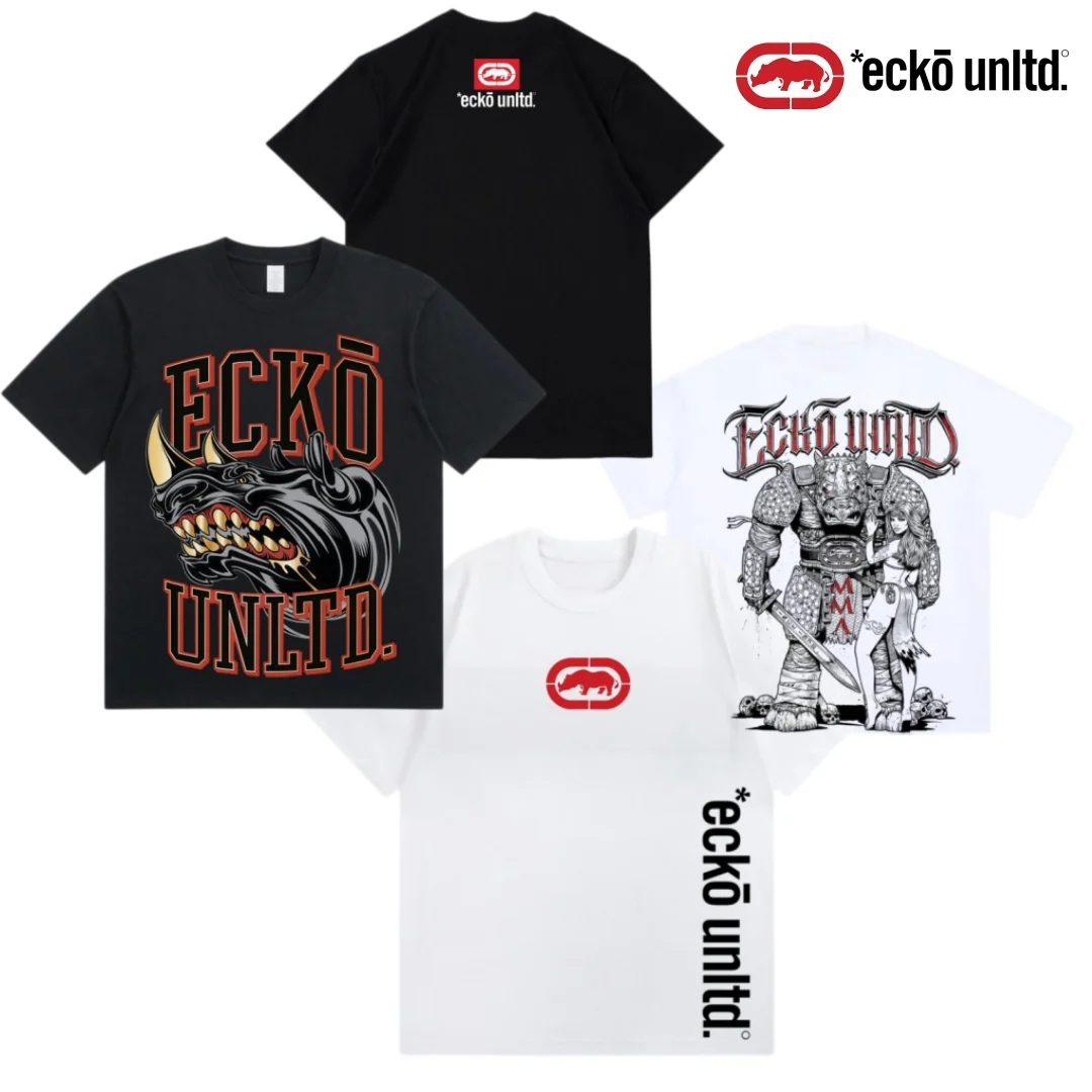 ECKO 2026 American Trendy New Red Rhino American Hip Hop Design T-shirt, Men's and Women's Street Fashion Pure Cotton Hip Hop Ra