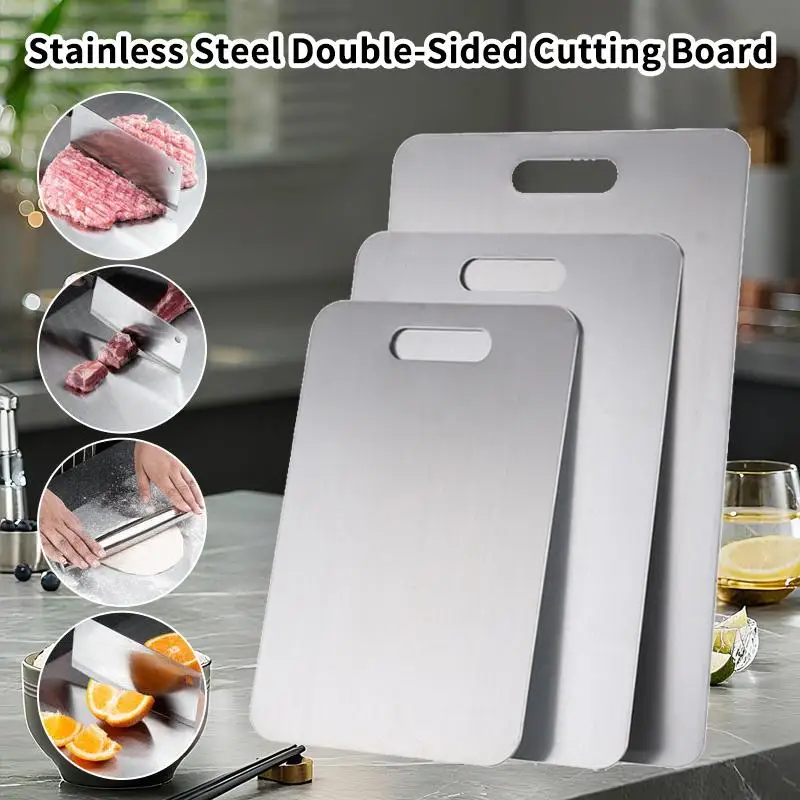 【M】Stainless Steel Double Sided Cutting Boards Are Perfect For Everyday Cooking And Food Preparation In A Home Kitchen