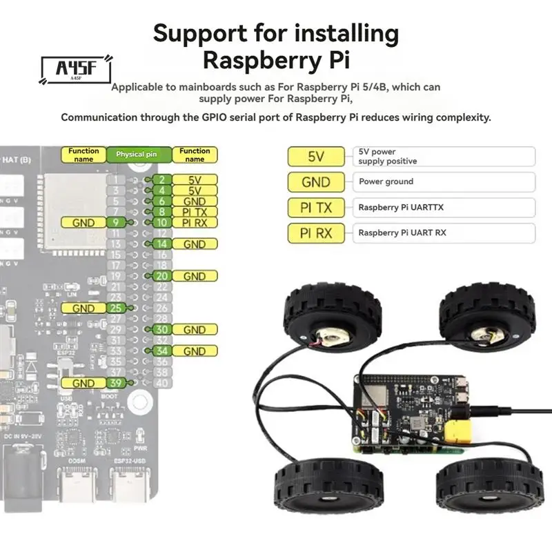 

A45F-Motor Drive Board DDSM400 Motor Driver HAT Wifi Wireless Based On ESP32-WROOM-32 For Raspberry Pi