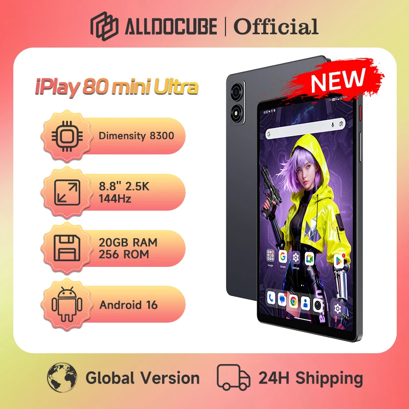 ALLDOCUBE iPlay 80 mini Ultra Gaming Tablet 8.8'' 2.5K 144Hz Dimensity 8300 20GB RAM 256GB ROM Android 16 7200mAh 5G LTE Tablet