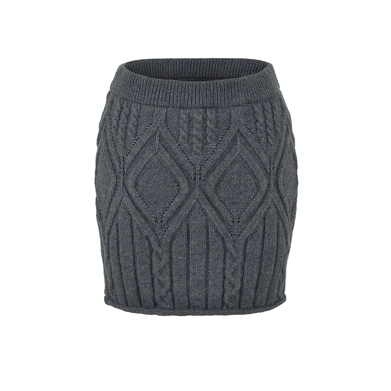 Female Sweet Style Cable Knit Mini Skirt Pink High Waist Slim Fit Wrap Hip Bodycon Pencil Short Skirts for Daily Dating