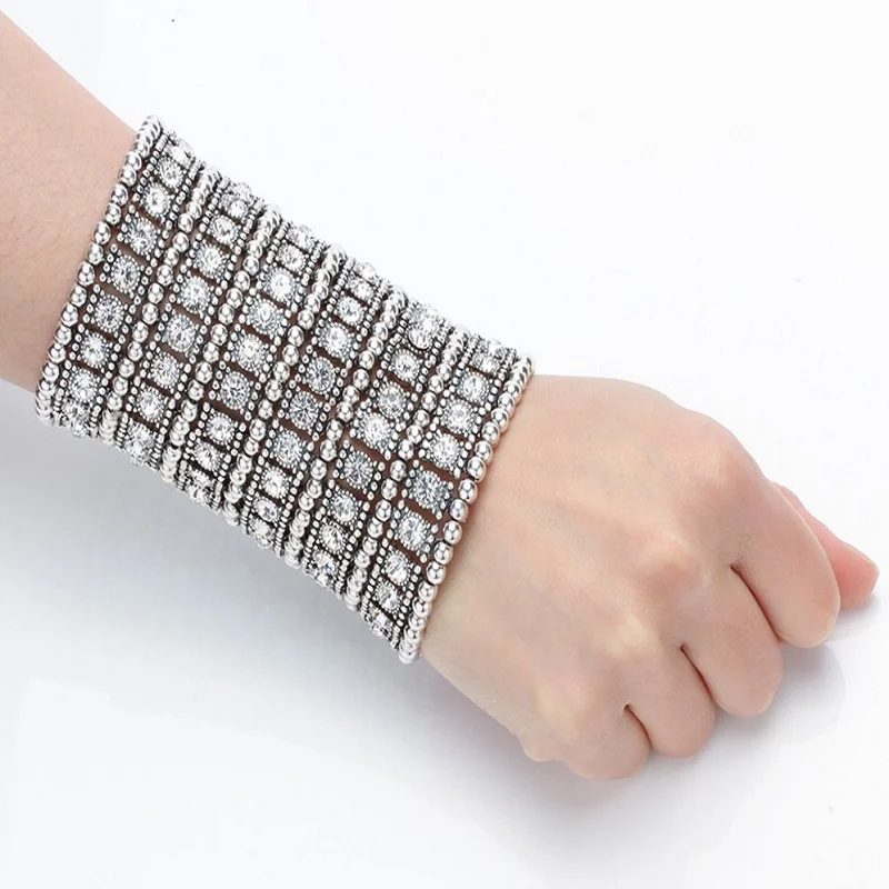 Multilayer stretch cuff bracelet women crystal wedding bridal fashion jewelry gifts for women her wife mom B14 6 row dropship