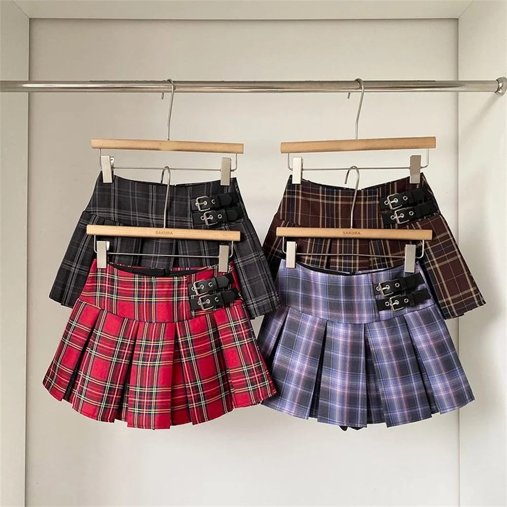 

Gothic Kpop Women Pleated Skirt Fashion Plaid Print Mini High Waist Chic Skirt Kawaii Summer Casual Ladies Sweet Pleated Skirts
