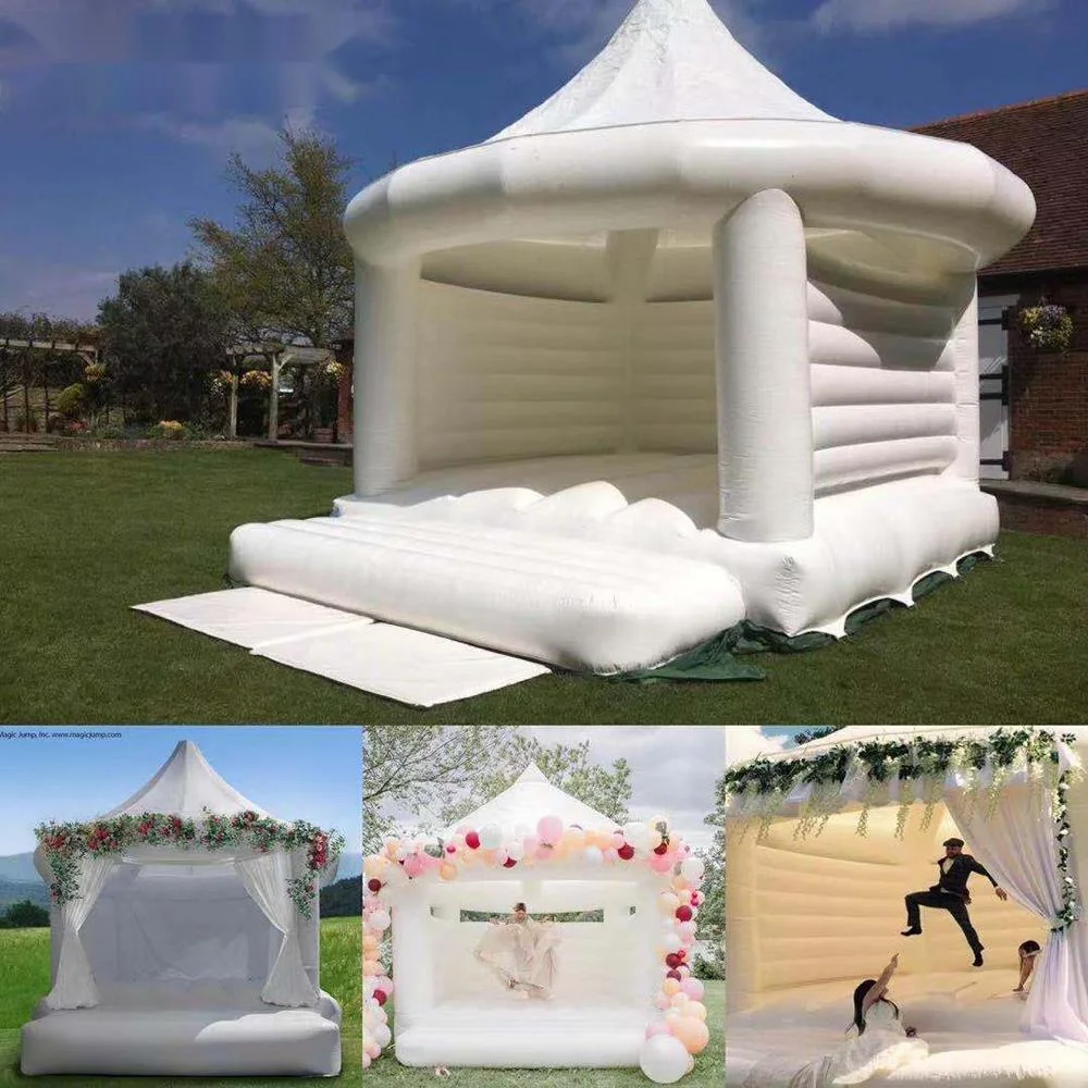 wholesale Casa de rebote de boda blanca real Castillo inflable inflable con tienda Moonwalks Jump Bouncer Cama de aire para niños y adultos