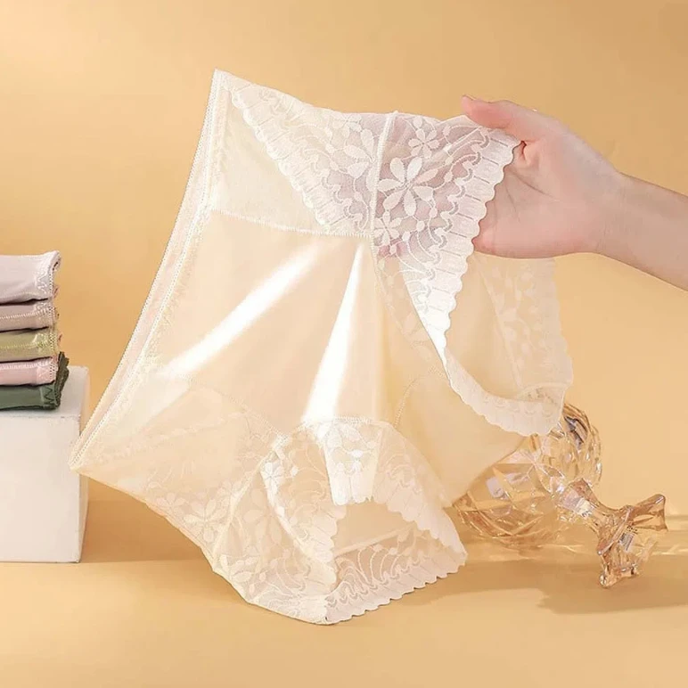 

Атласные женские шелковые трусики с высокой талией, кружевные, из ледяного шелка, с эффектом утяжки живота, однотонные, корейское нижнее белье