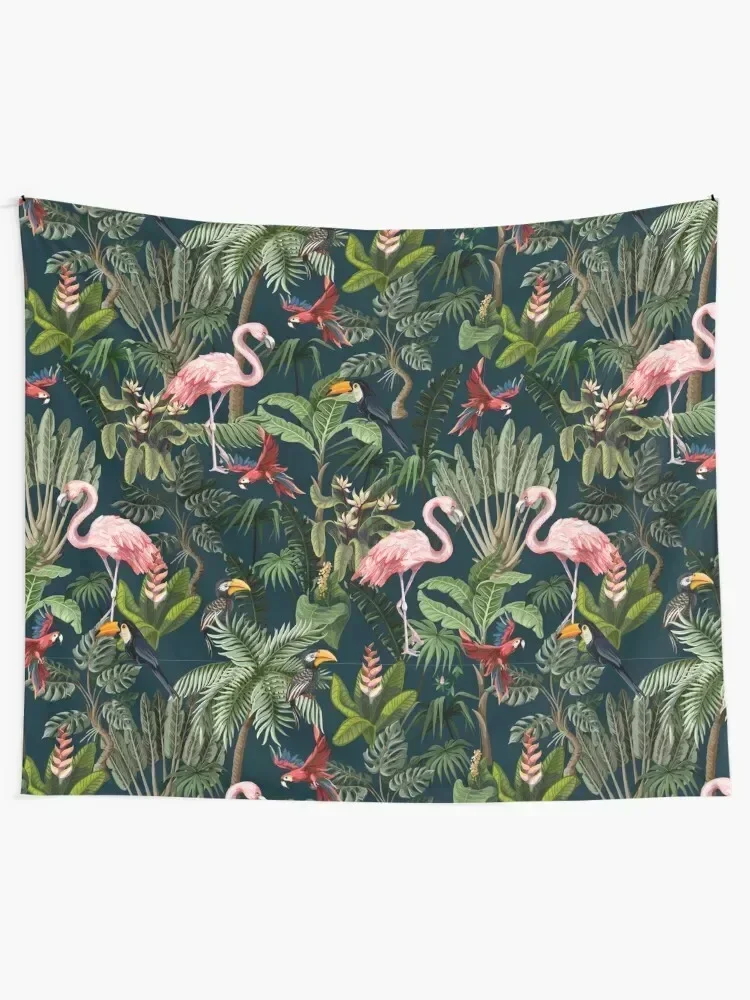 Jungle pattern with toucan, flamingo and parrot Tapestry Room Decor Cute Mushroom Tapestry