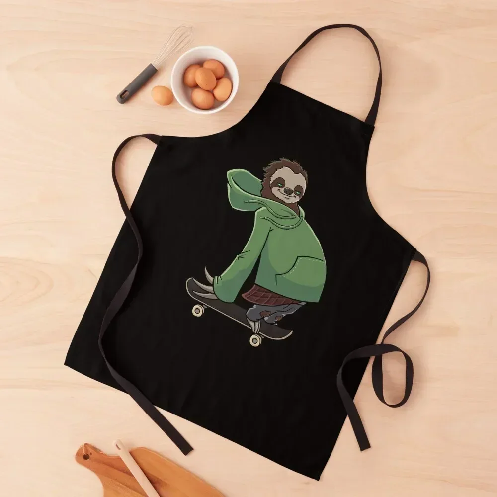 

Sloth on a Skateboard Apron For Men kitchen utensil men Kitchen Chef Apron