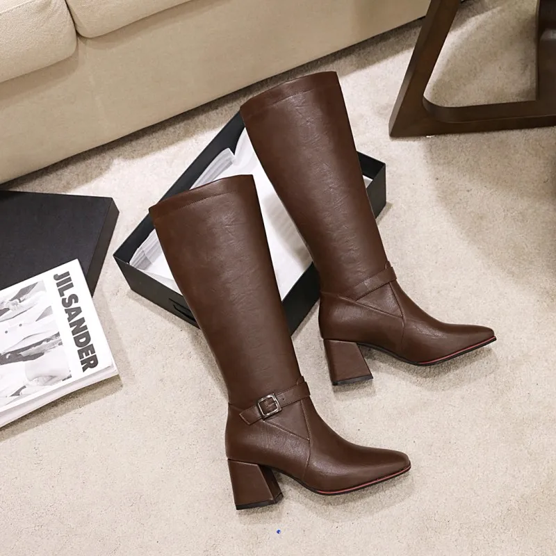 Oversize Large size Big size womens fashion boots Square toes Thick Heel boots female women shoes Comfortable