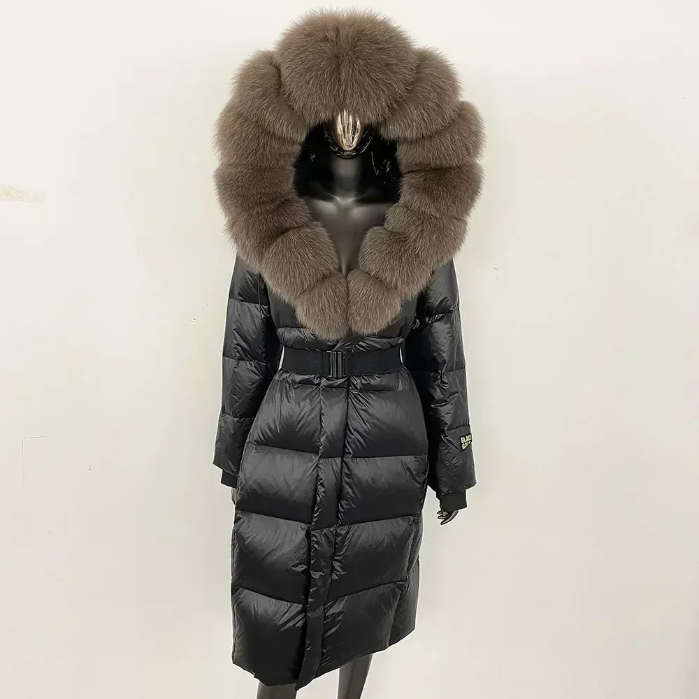 Down Coat Women Winter Thick Autumn Hat Detachable X-long Overwears Real Fox Fur Collar Hooded Fur Jacket White Duck Down Jacket