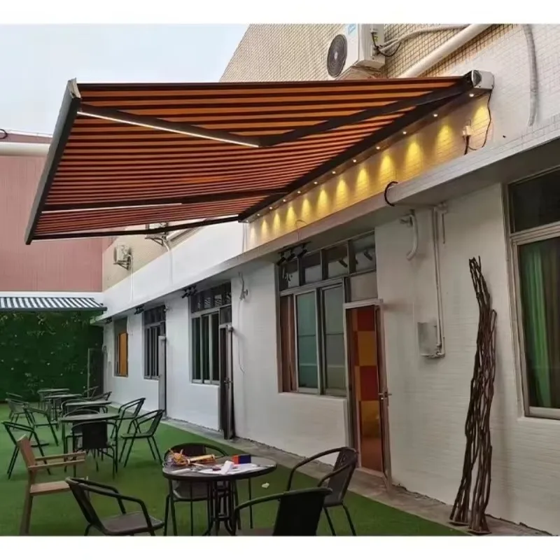 

Электрический выдвижной кассетный тент | Моторизованный навес со светодиодной подсветкой и парус из ПВХ