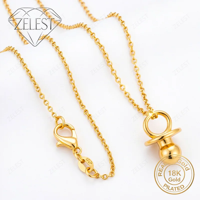925 Sterling Silver 18K Gold Plated Cute Pacifier Pendant Necklace, Fashionable Women's Party and Wedding Jewelry