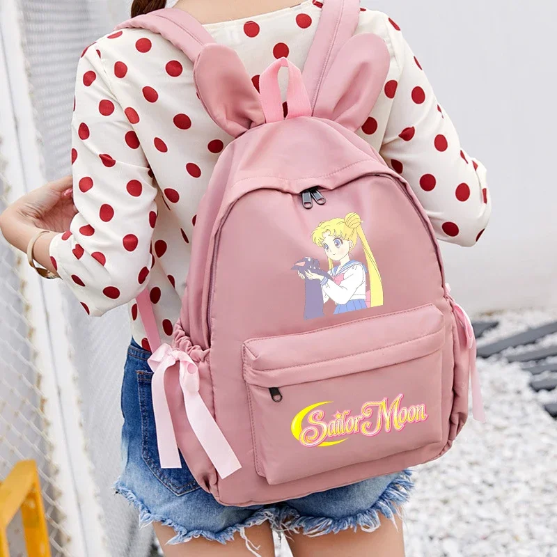 

Sailor Moons Girl Pink Backpack Storage Student Kawaii School Bag Supplies Anime Cartoon Print Women Work Computer Knapsack Gift