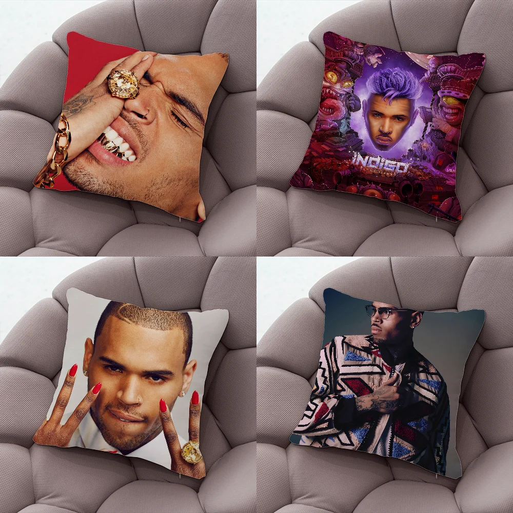 Hot C-Chris B-Brown Rapper Pillow Case Pillow Case Living Room Sofa Cushion Cover Suitable For Home Bedroom Room Decoration