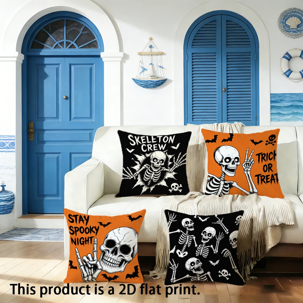 1pc Halloween Skeleton Throw Pillow Covers, Spooky Season Trick or Treat Cushion Cases for Home Decor