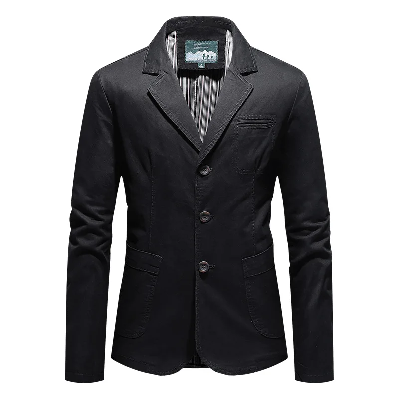 Spring Autumn Mens Blazer Jacket High-quality Business Casual Men Jacket Lapel Multi-pocket Single-button Suit Coat Men Clothing