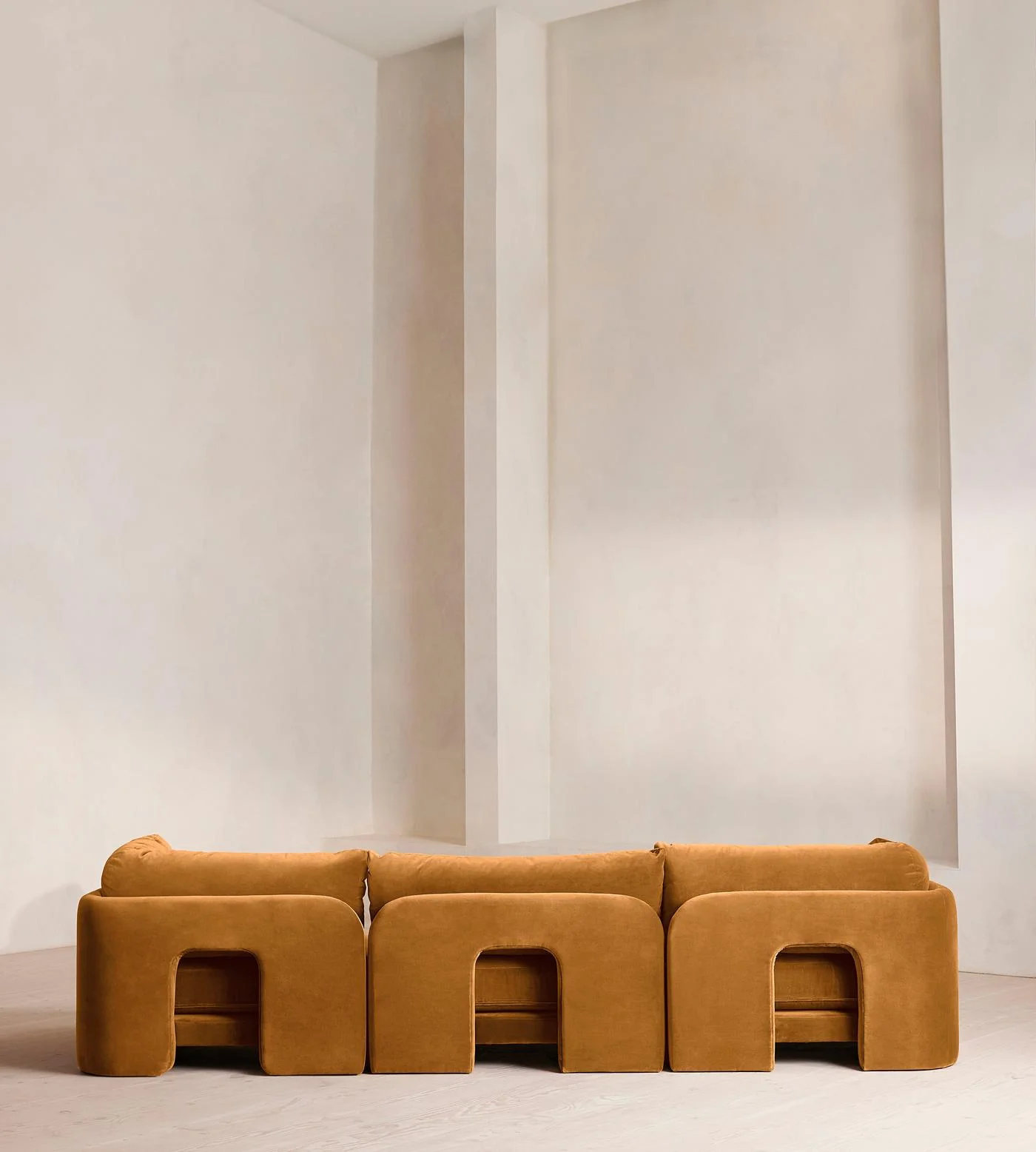Warm Orange Velvet Modular Curved Plush Stylish Modern Living Room Combo Sofa