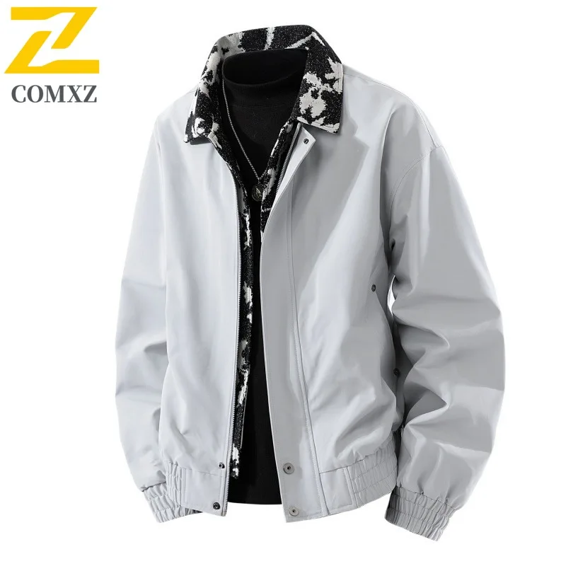 COMXZ Mens Jacket Casual Lattice Design Turndown Collar Casual Travel Lightweight Coat Adventure Lightweight Men Autumn Wear Top