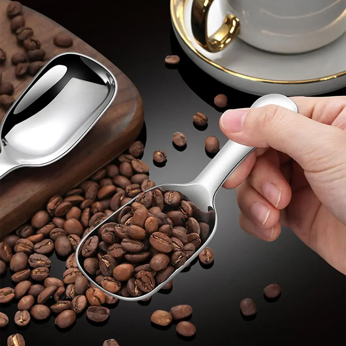 2pcs/set 304 Stainless Steel Shovel Spoon Creative Tea Spoons Ice Cream Dessert Scoops Teaspoon Kitchen Tableware