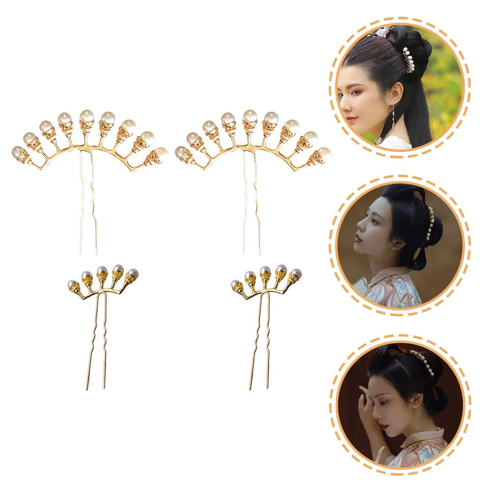 4 Pcs Row Pearl Hairpin Wedding Accessories Chinese Style Accessory Headgear Stick