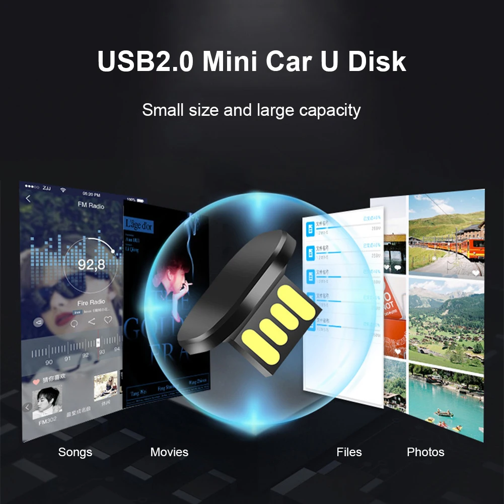 16GB 32GB 64GB Mini Auto U Disk Draagbare Type-C Flash Drive Memory Stick Ingebouwde muziek Pendrive Plug en Play voor Auto Computer